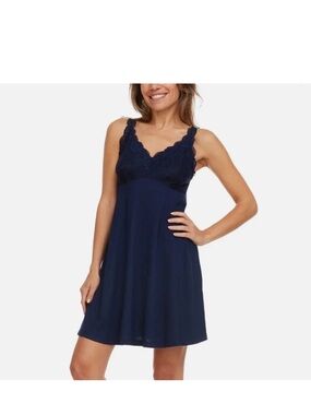 Flora Nikrooz Navy Lace-Detail V-Neck Chemise